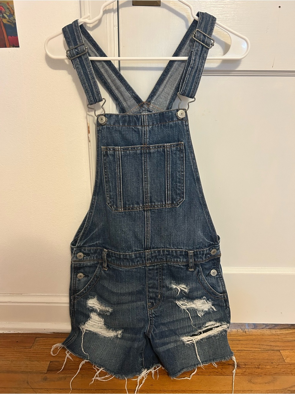 Denim Distressed Women’s Short Overalls - Blue